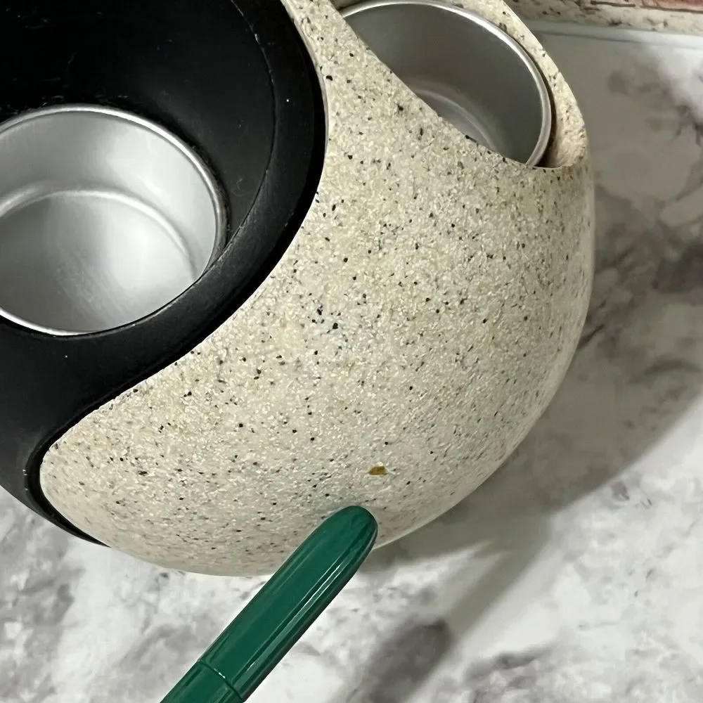 VTG PartyLite Yin and Yang Stone Tea Light Candle Holder Set RETIRED Black White